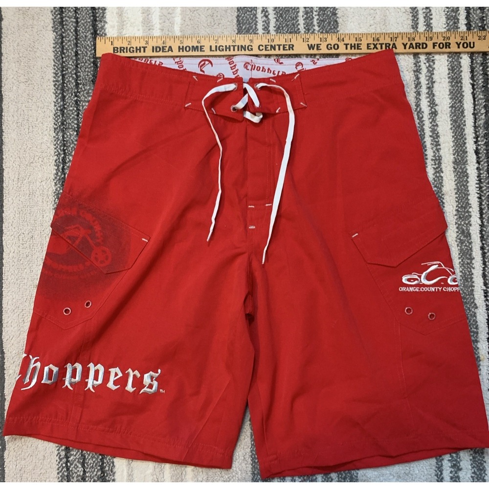 Vintage Y2k Orange County Choppers Board Shorts Mens Size 34 Red Swim‎ Trunks